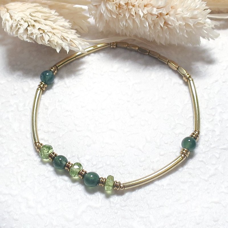 VIIART。树下。橄榄石水草玛瑙黄铜手环 - 手链/手环 - 宝石 绿色