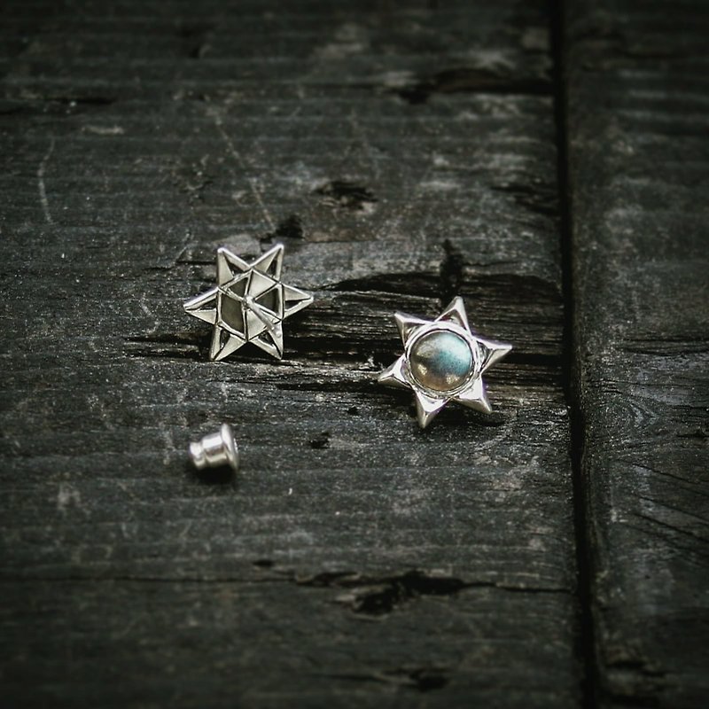 六角冰晶 光谱石(针式)耳环 Snowflake earring - 耳环/耳夹 - 纯银 银色