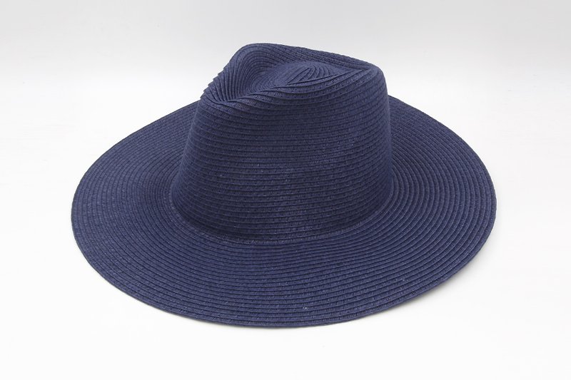 【纸布家】大帽檐绅士帽(深蓝)纸线编织 - 帽子 - 纸 蓝色