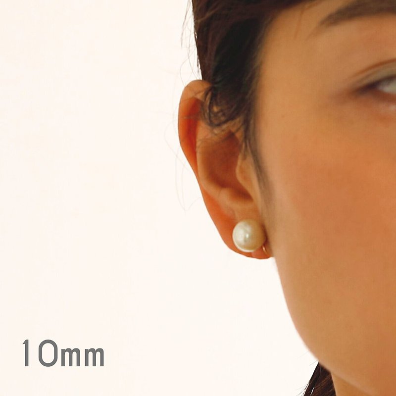 cotton pearl ―10mmコットンパールのループフィットイヤリング - 耳环/耳夹 - 其他金属 金色