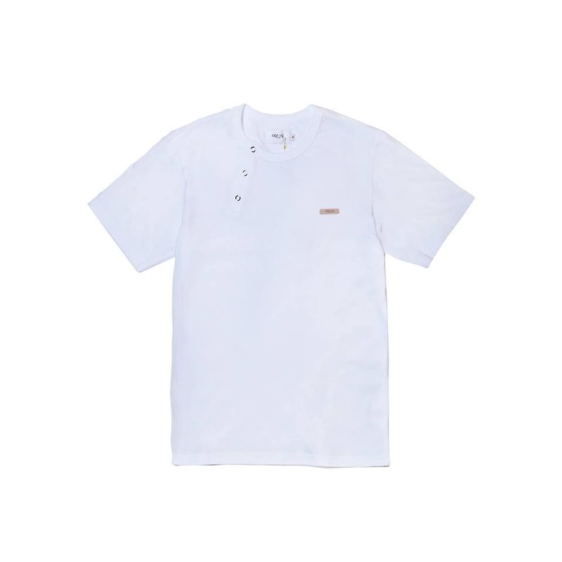 oqLiq - one way 开襟素面T-shirts(白色棉质) - 男装上衣/T 恤 - 棉．麻 白色
