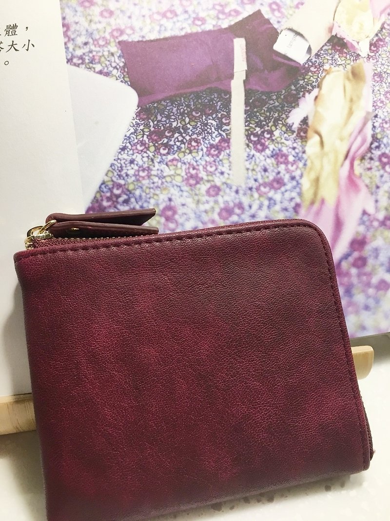 新品 紫红色口袋小钱包 L型拉链短夹 情人节 生日 圣诞交换礼物 - 皮夹/钱包 - 防水材质 