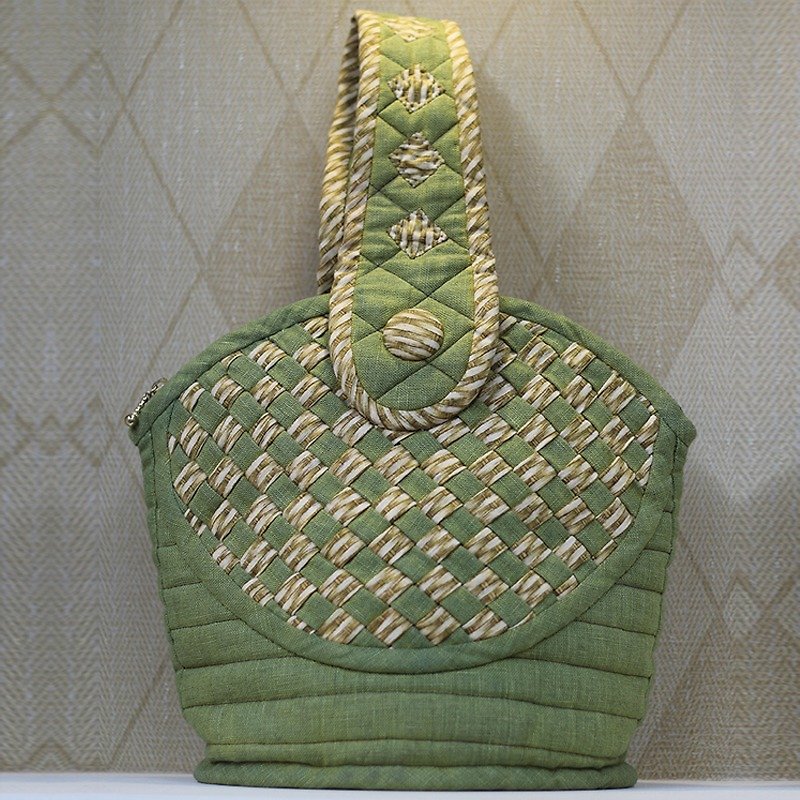 草柳绿细致格纹拼布包 ❖ 独家手工缝制包 ❖ - 手提包/手提袋 - 棉．麻 绿色