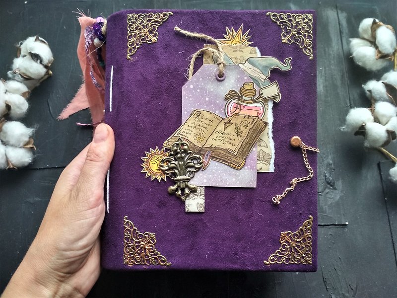 Alchemy junk journal handmade Fairy notebook Magic grimoire thick purple - 笔记本/手帐 - 纸 紫色
