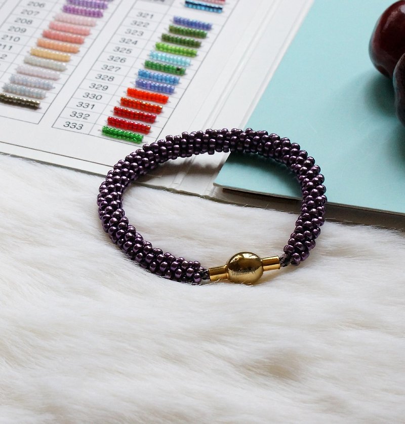 Kumihimo手织日本玻璃珠 KTS-08 ( Handbraided Kumihimo Seed Beads Bracelet ) - 手链/手环 - 玻璃 紫色