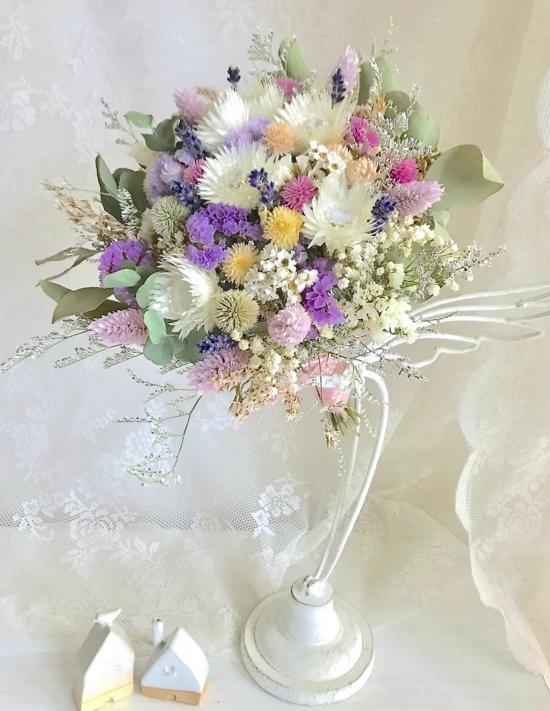 Masako  春天流行色 浪漫紫 干燥花束  情人节 新娘捧花   - 植栽/盆栽 - 植物．花 粉红色