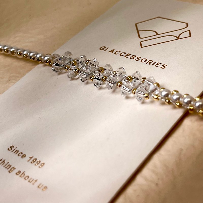 GI 设计师款 月光河 纯银 注金 转运 水晶 天然晶石 - 手链/手环 - 珍珠 卡其色