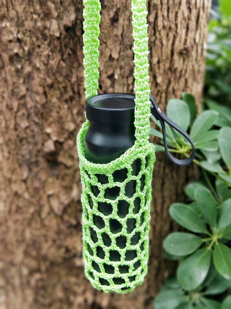 【好日手作】特殊线编织/绿色/手作单手提水壶袋 - 随行杯提袋/水壶袋 - 其他材质 绿色