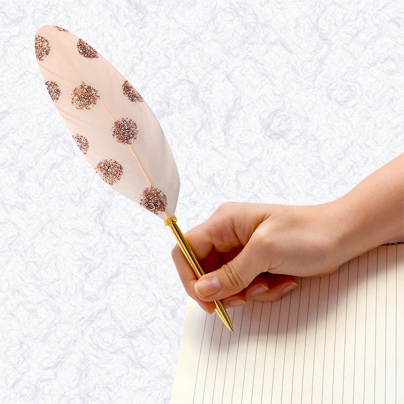 日本Quill Pen 羽毛原子笔Gold奢华系列 G06 羽毛笔 粉红点点 - 圆珠笔/中性笔 - 其他材质 粉红色