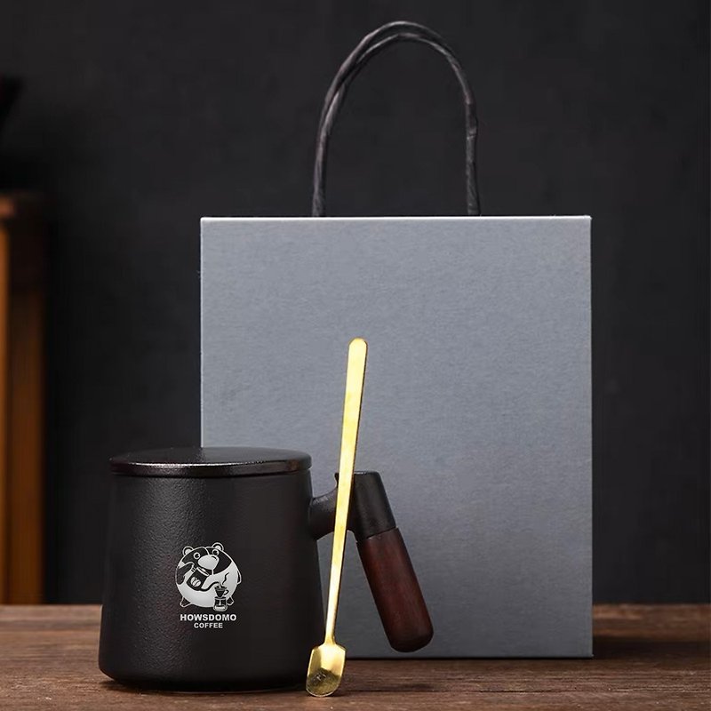 【好事多磨】DOMO熊陶瓷咖啡杯礼盒-磨砂黑380ml - 咖啡杯/马克杯 - 瓷 黑色