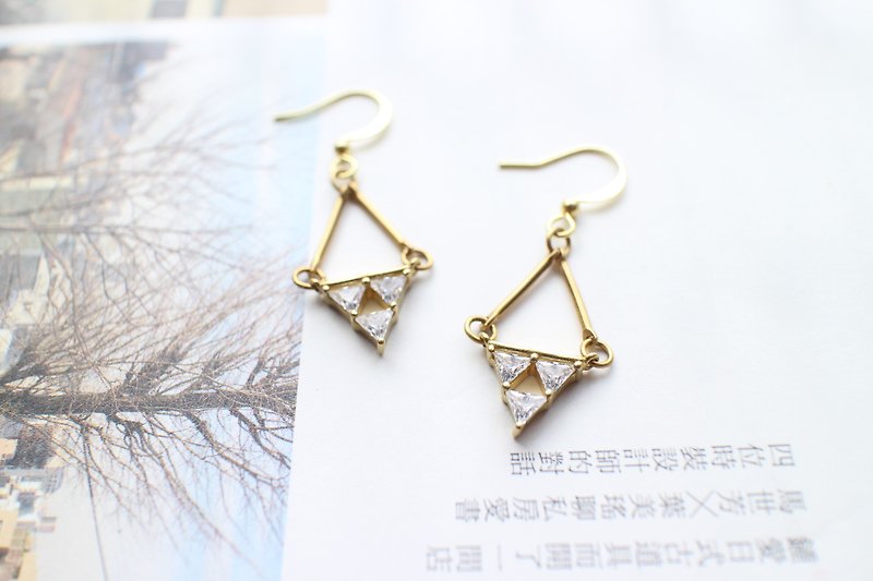 金字塔-三角形锆石 黄铜耳环-耳针 耳夹 - 耳环/耳夹 - 其他金属 金色