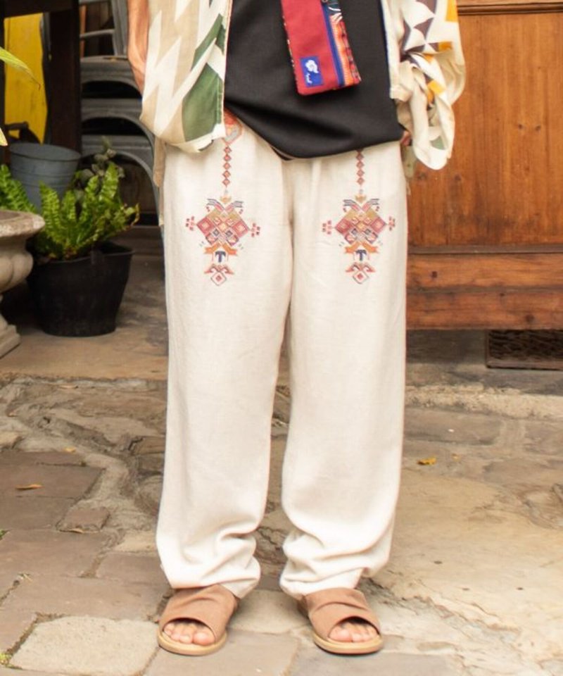 【热门预购】Amina×grn 基里姆十字绣棉麻混纺长裤(2色)JSU-4112 - 男士长裤 - 其他材质 