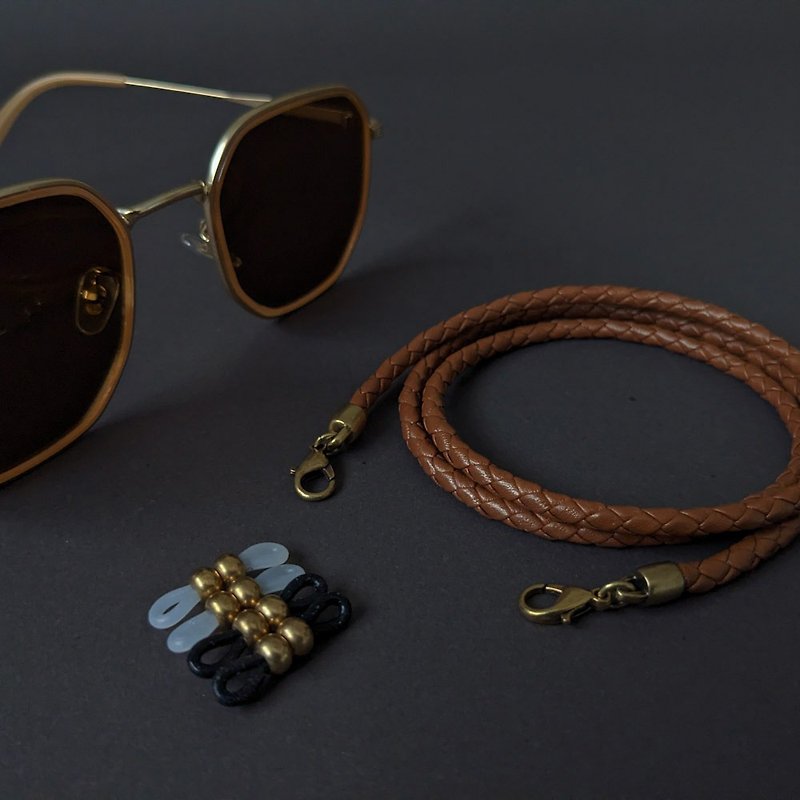 4mm 金属棕 Nappa皮编织皮绳 金古铜扣件 眼镜链 口罩链 - 挂绳/吊绳 - 真皮 金色