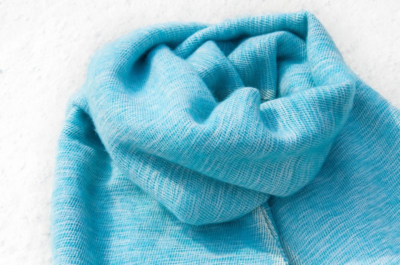羊毛披巾/针织围巾/针织披巾/盖毯/纯羊毛围巾/羊毛披巾-蓝色天空 - 围巾/披肩 - 羊毛 蓝色