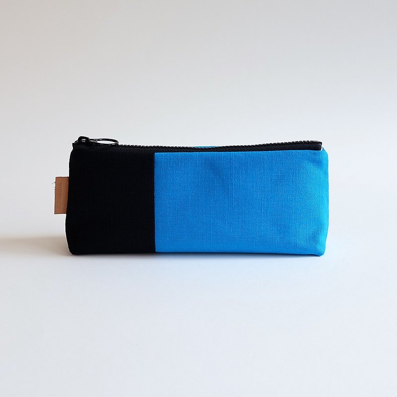 手工缝制-湛蓝X黑色双色拼接笔袋 - 铅笔盒/笔袋 - 棉．麻 多色