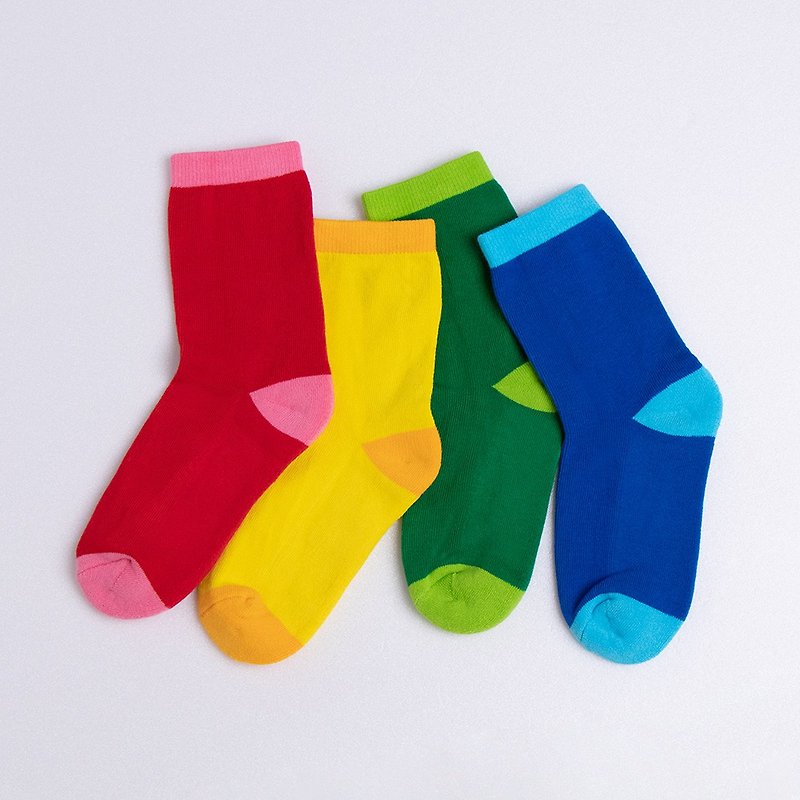 【WARX抑菌除臭袜】玩色拼接 中筒童袜 (4色套组) - 袜子 - 棉．麻 