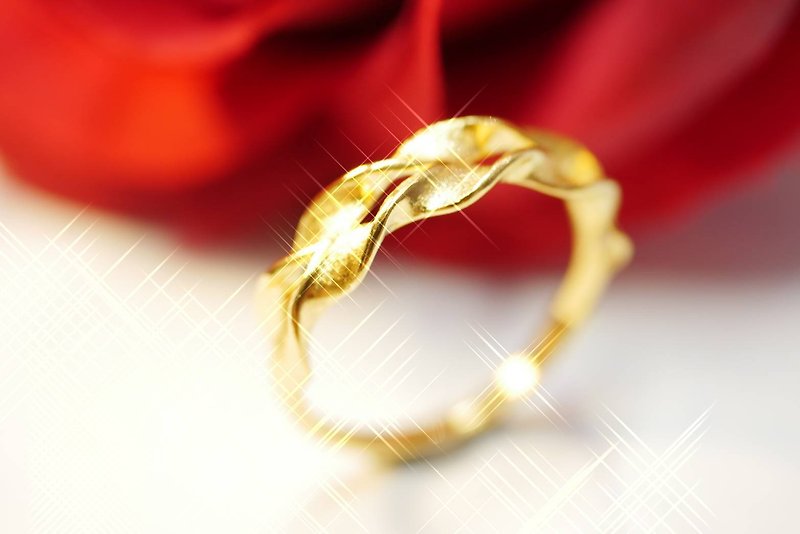 黄金戒指-麻花造型艺术戒-女戒 - 戒指 - 24k 金 金色