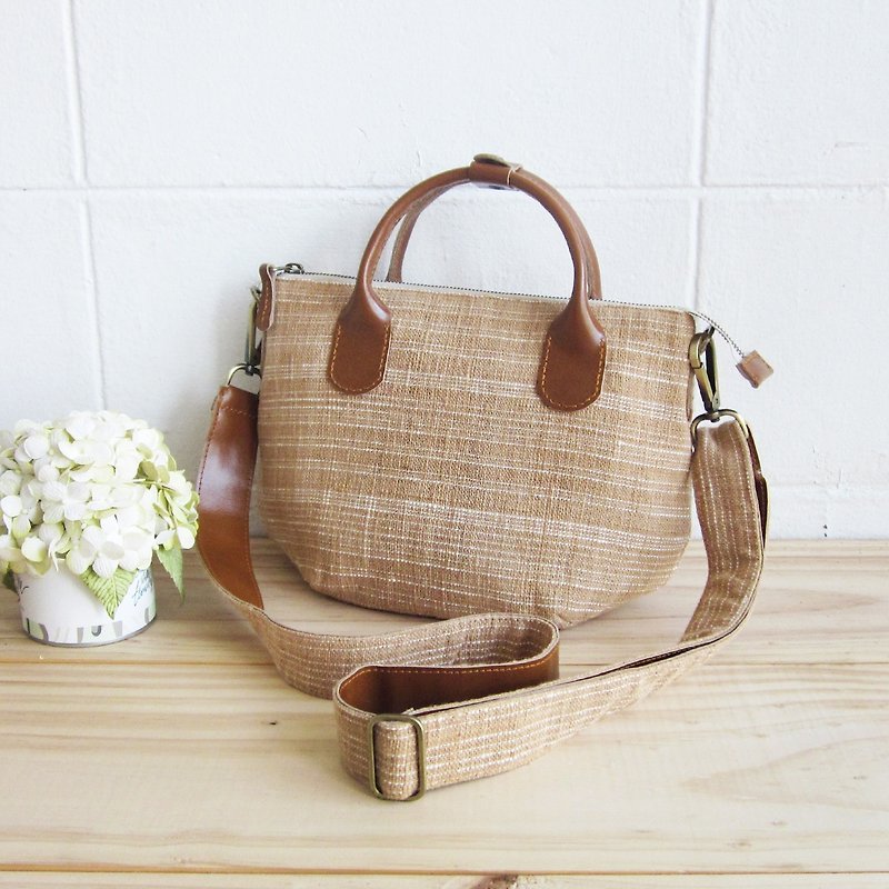 Cross-body Sweet Journey Bags S size Botanical Dyed Cotton Natural-Tan Color - 侧背包/斜挎包 - 棉．麻 橘色