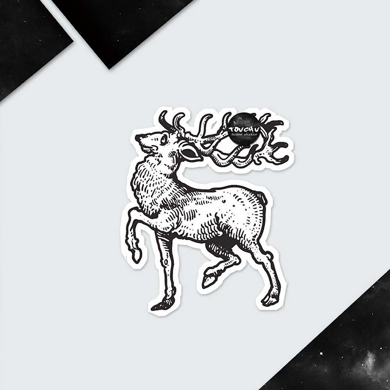 TU紋身貼紙-卡通麋鹿  刺青 防水纹身 原创 - 纹身贴 - 纸 黑色