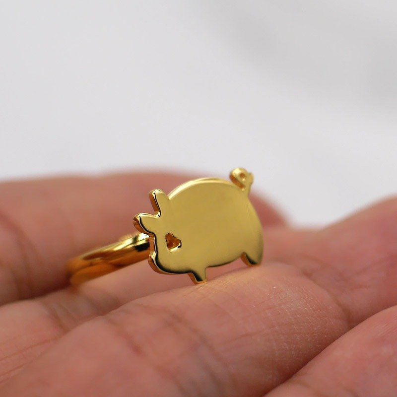 Handmade Little Pig ring - 18K gold plated on brass Little Me by CASO jewelry - 戒指 - 其他金属 金色