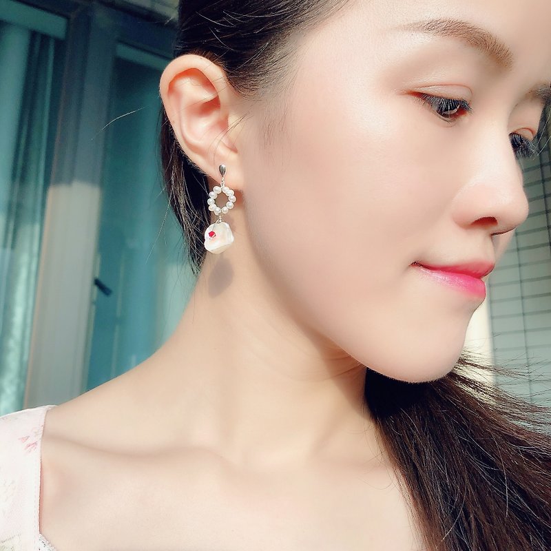 巴洛克珍珠耳环925纯银 生日礼物 - 耳环/耳夹 - 珍珠 白色