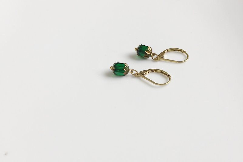 宝石绿方块 黄铜造型耳环 - 耳环/耳夹 - 其他金属 绿色