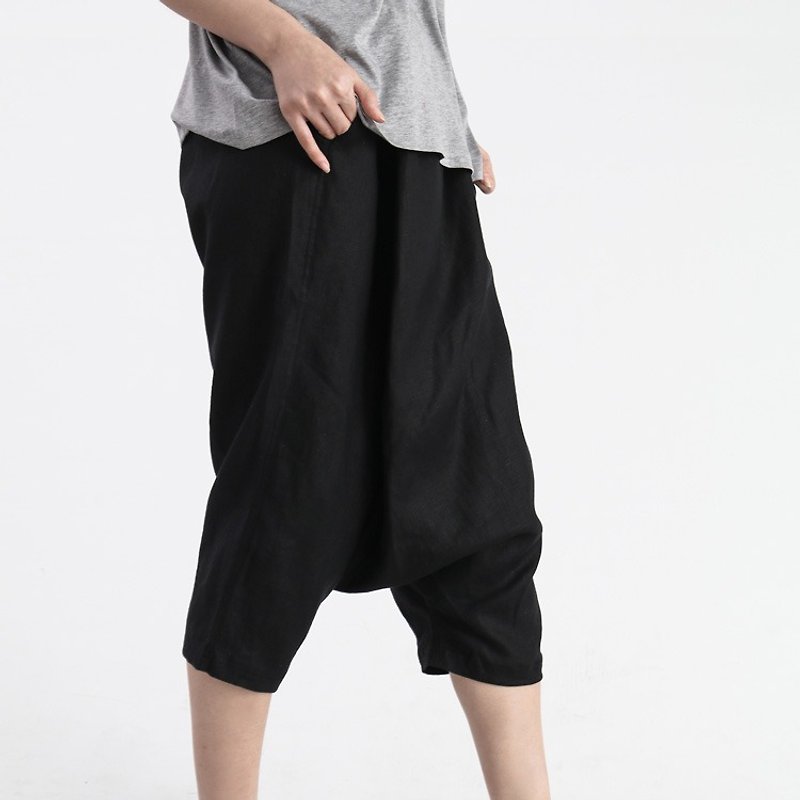 【订制】斜边哈伦裤 低档裤 - 女装长裤 - 棉．麻 黑色