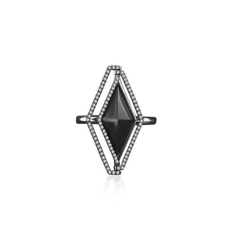 18k黑色玛瑙钻石戒指 - 戒指 - 其他金属 黑色