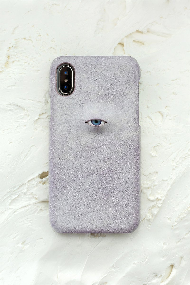 香芋紫 眼珠題材 手工真皮iPhone手機殼 保護套 意大利植鞣牛皮 - 手机壳/手机套 - 真皮 紫色