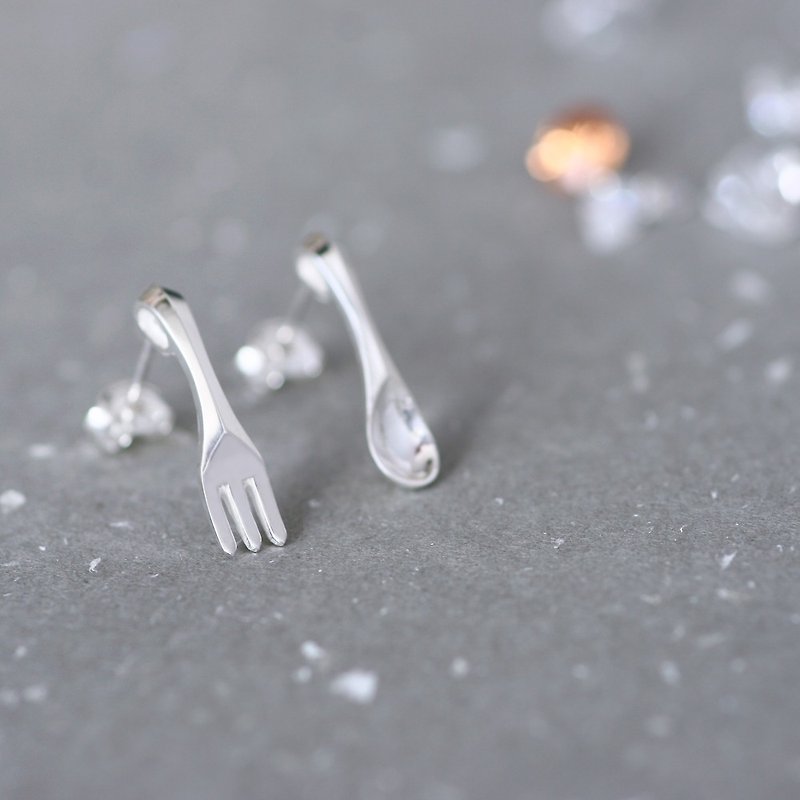 Miniature スプーン & フォーク ピアス シルバー925 - 耳环/耳夹 - 其他金属 银色