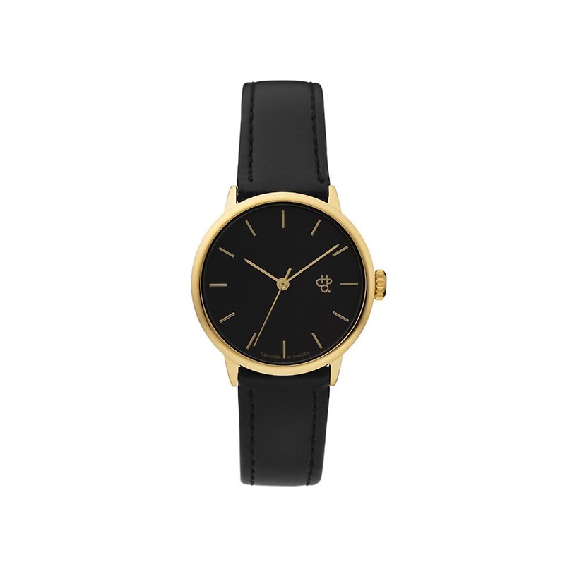 Chpo Brand 瑞典品牌 - Khorshid Mini系列 金黑表盘黑皮革 手表 - 女表 - 人造皮革 金色