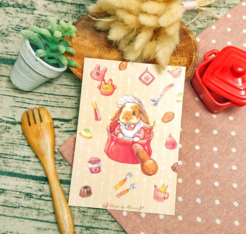 牛奶锅兔兔-厚水彩纸明信片 - 卡片/明信片 - 纸 多色