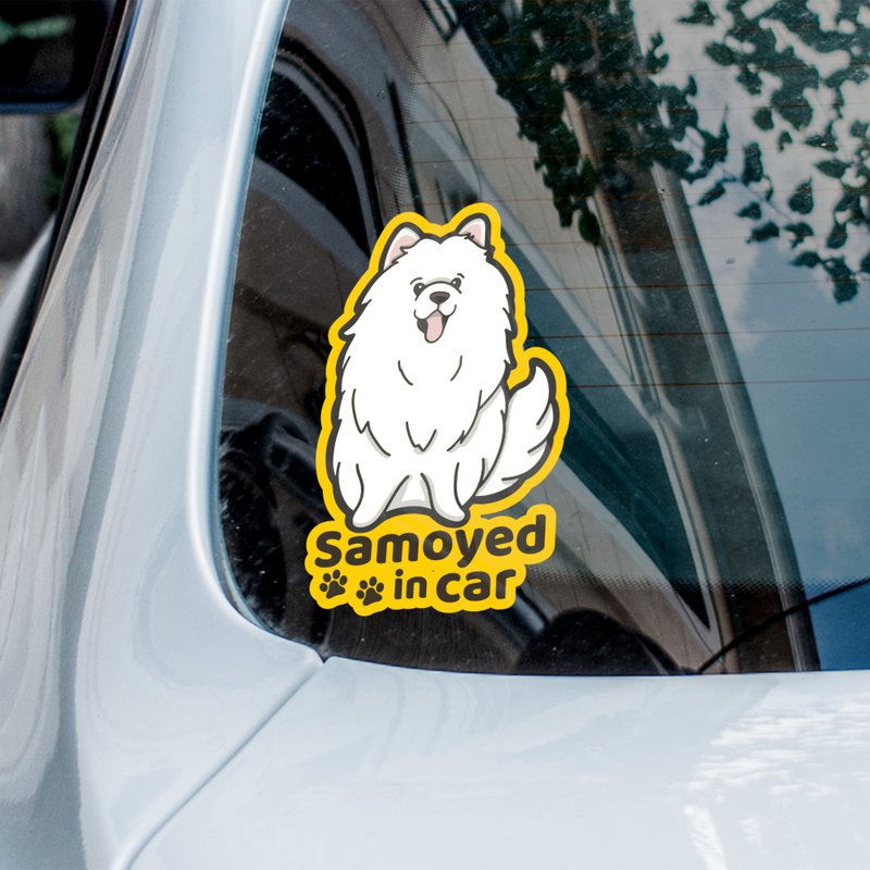 Samoyed in car 西摩犬 萨摩耶汽车贴纸 车内反贴 - 贴纸 - 防水材质 白色