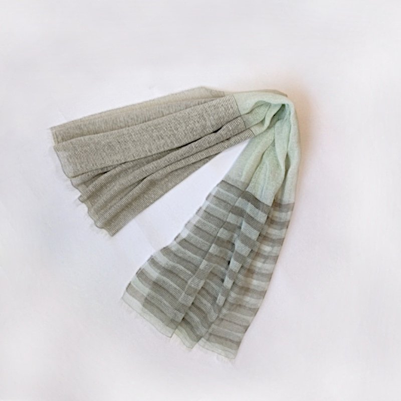 オリジナル異素材ボーダーデザインのスクエアストール - 丝巾 - 棉．麻 绿色