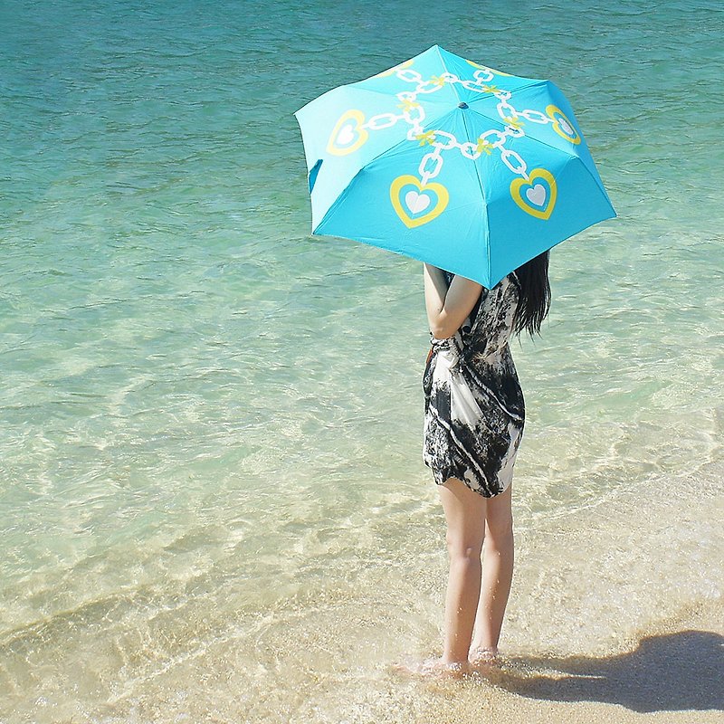 手开折伞 防晒超轻设计晴雨伞 - 爱心手链 - 雨伞/雨衣 - 防水材质 蓝色