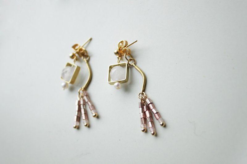 | 孔雀鱼 | 耳环-粉水晶 - 耳环/耳夹 - 其他金属 粉红色