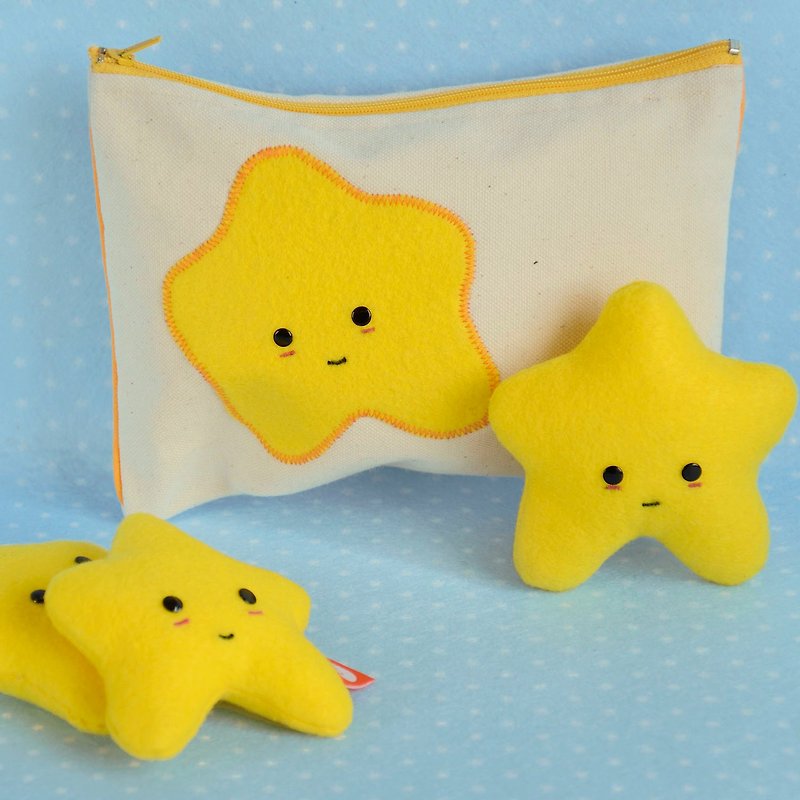 Pencil bag - Cotton Pencil Case  with Stars - School - Pouch - Christmas gift - 铅笔盒/笔袋 - 棉．麻 白色