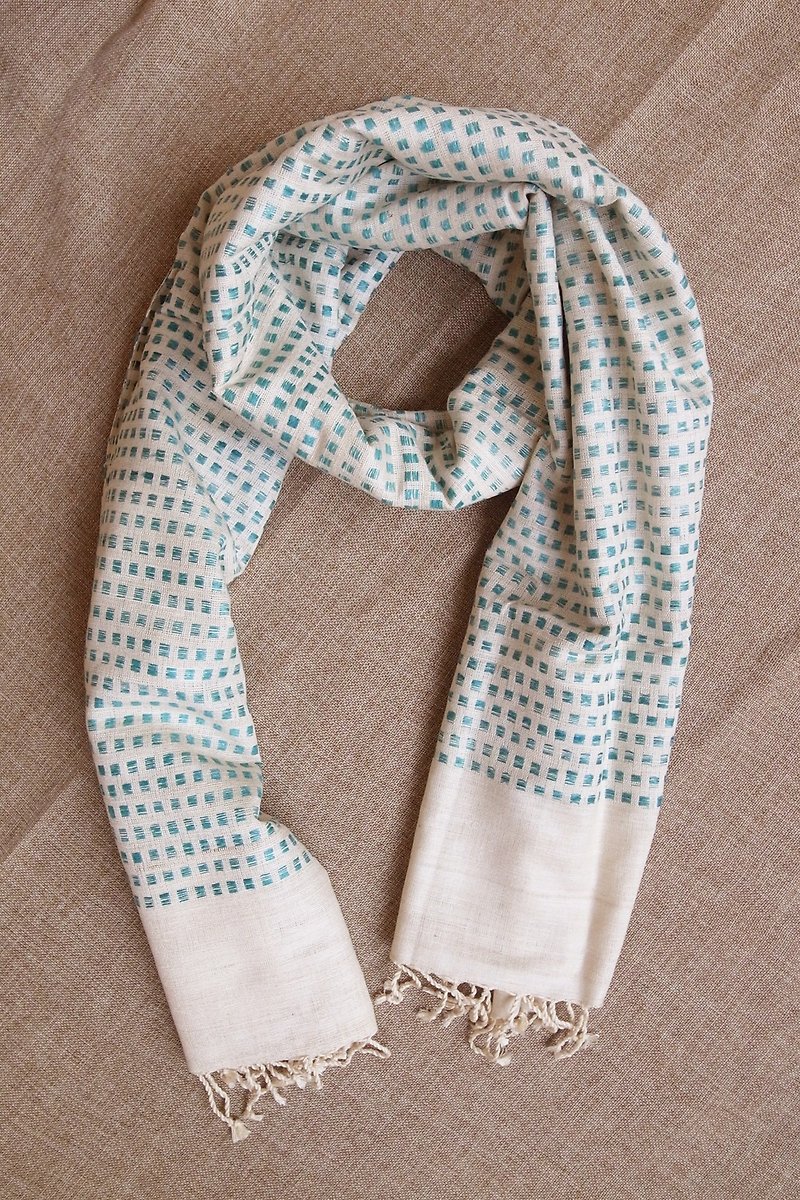 【乐拍子】印度 手织 蚕丝 披肩 围巾（方块_土耳其蓝） - 丝巾 - 丝．绢 绿色