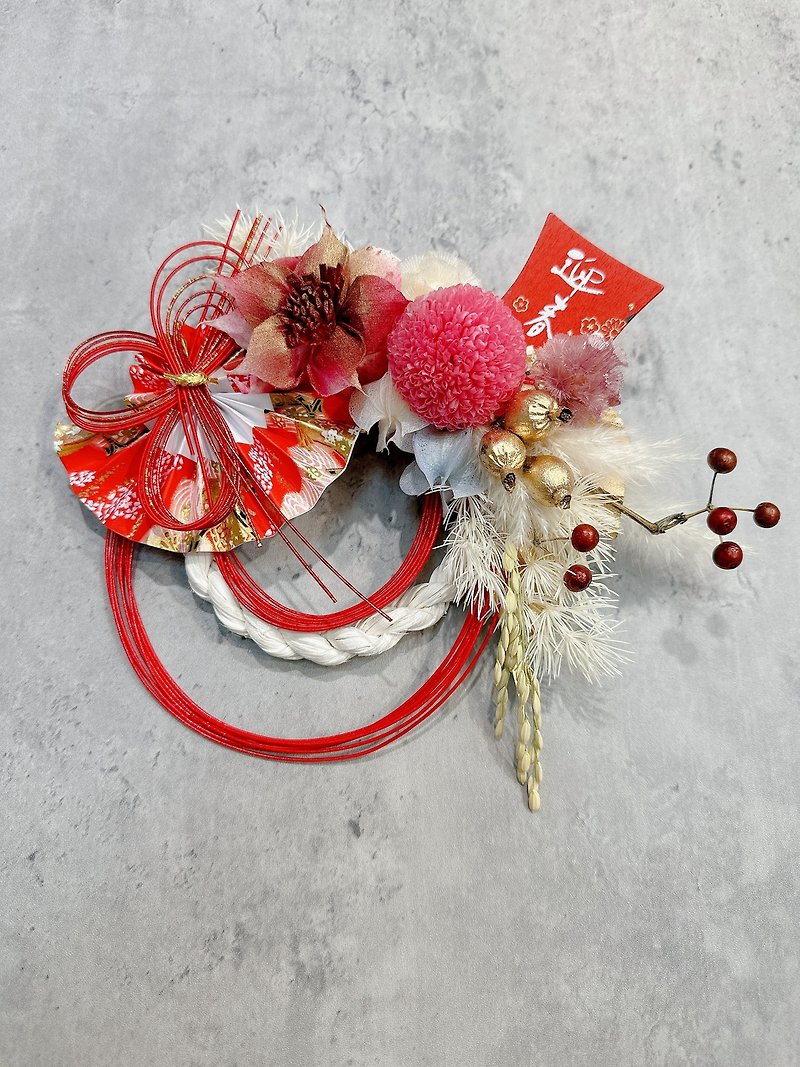 花魁注连绳 日式风格 永生花 新年开运  桃花 附提盒 - 干燥花/捧花 - 植物．花 红色