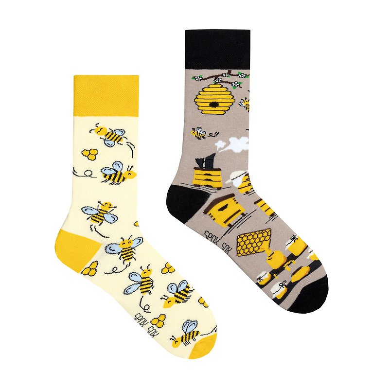 小蜜蜂 - 不对称袜子 鸳鸯袜 - 袜子 - 棉．麻 黄色
