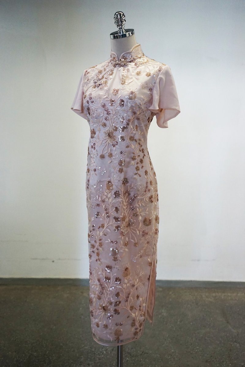 浅啡色蕾丝旗袍 (Immediate Stock) | 晚装礼服 | 新娘旗袍 - 旗袍 - 其他材质 卡其色