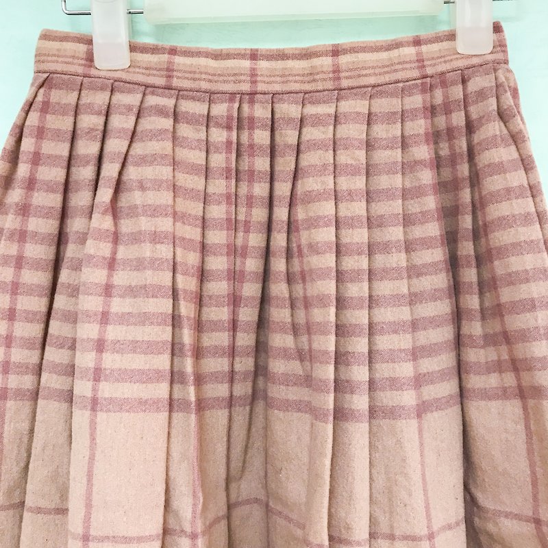 古着半裙 / 粉色横纹百折长裙 - 裙子 - 羊毛 粉红色