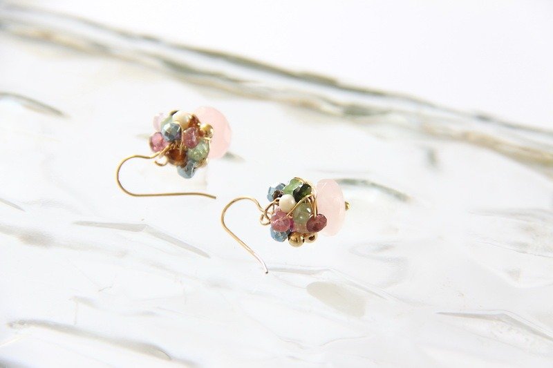 粉晶极致耳环/ Rose Quartz earring - 耳环/耳夹 - 纸 粉红色