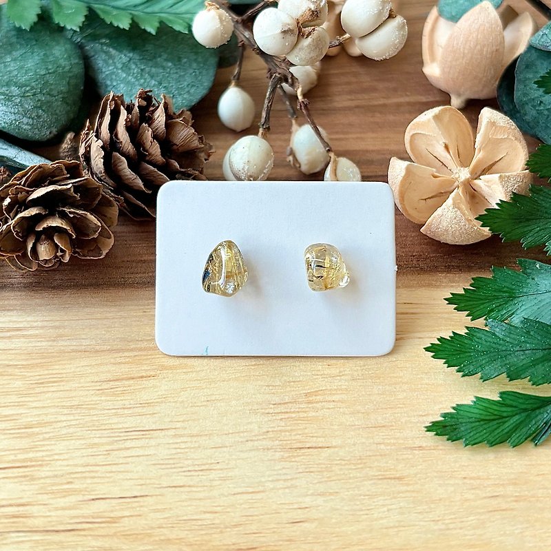 石光-天然矿石耳环-钛晶41 - 耳环/耳夹 - 水晶 白色