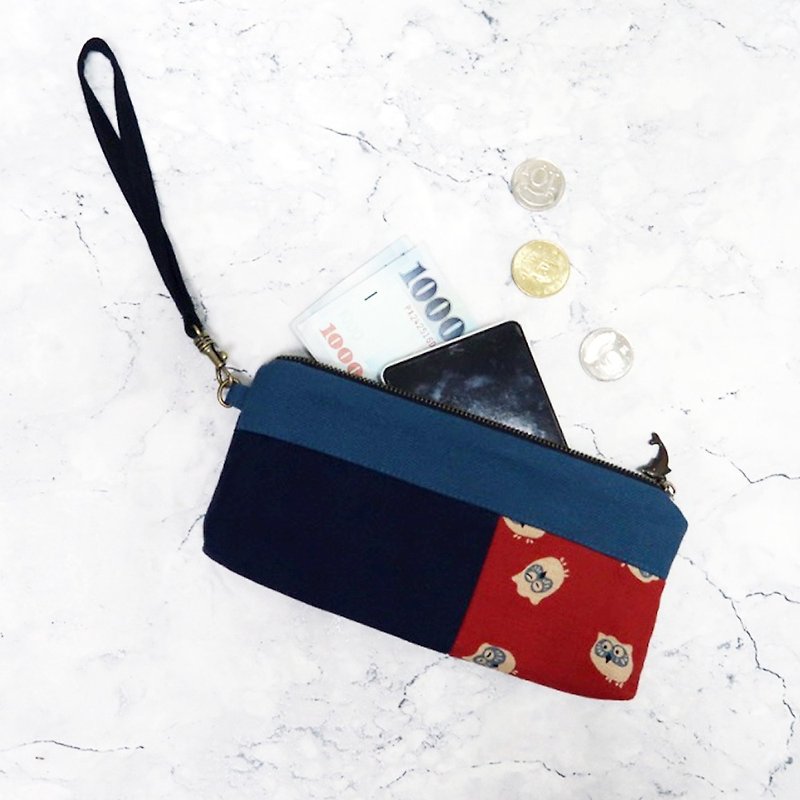 旅行猫头鹰 手机 护照 收纳袋 只有一个的创作 - 手机壳/手机套 - 棉．麻 蓝色