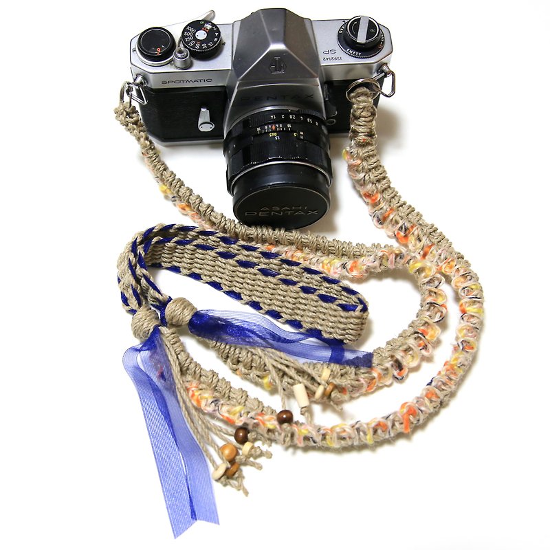 ネイビーリボンの麻紐ヘンプカメラストラップ/ベルト - 挂绳/吊绳 - 棉．麻 蓝色