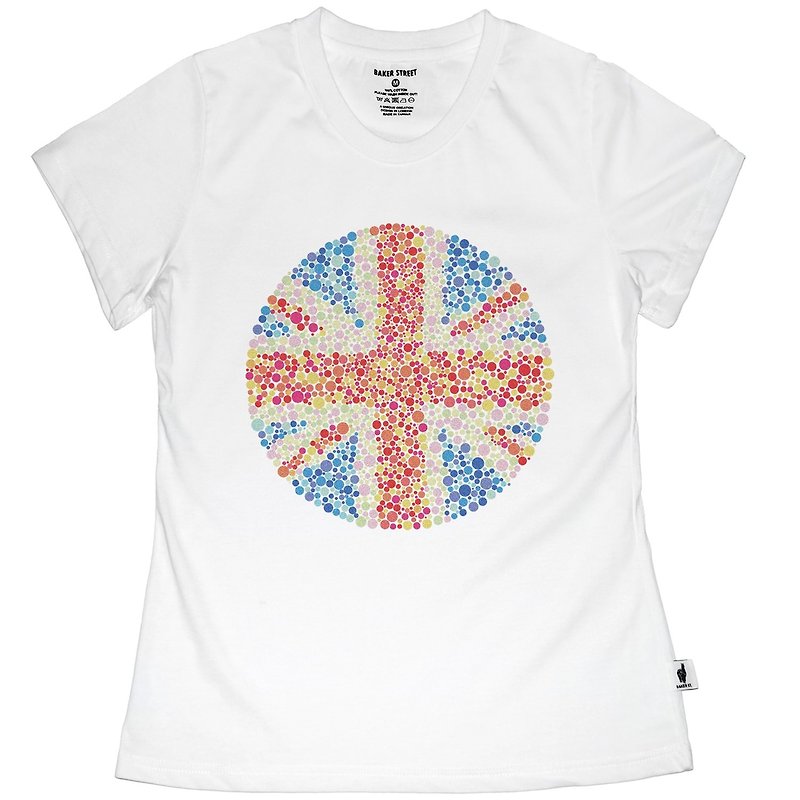 【英国 Baker Street 贝克街】女装 - 纯棉短袖T - 色盲英国旗C款 - 女装 T 恤 - 棉．麻 白色