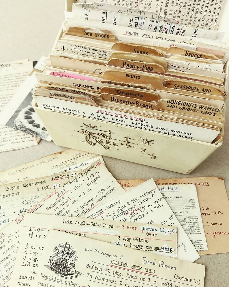 美国古董自制打字印刷食谱卡收藏盒组 - 卡片/明信片 - 其他材质 白色