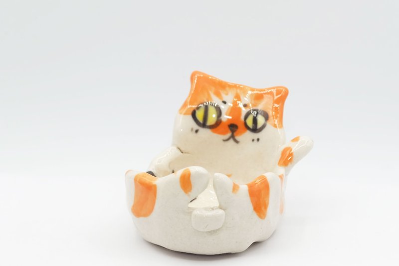 陶瓷猫摆件 - 花瓶/陶器 - 瓷 黄色