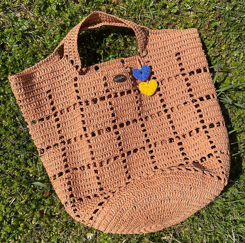 Raffia beach bag, raffia bag, tote bag, raffia handmade - 化妆包/杂物包 - 聚酯纤维 咖啡色